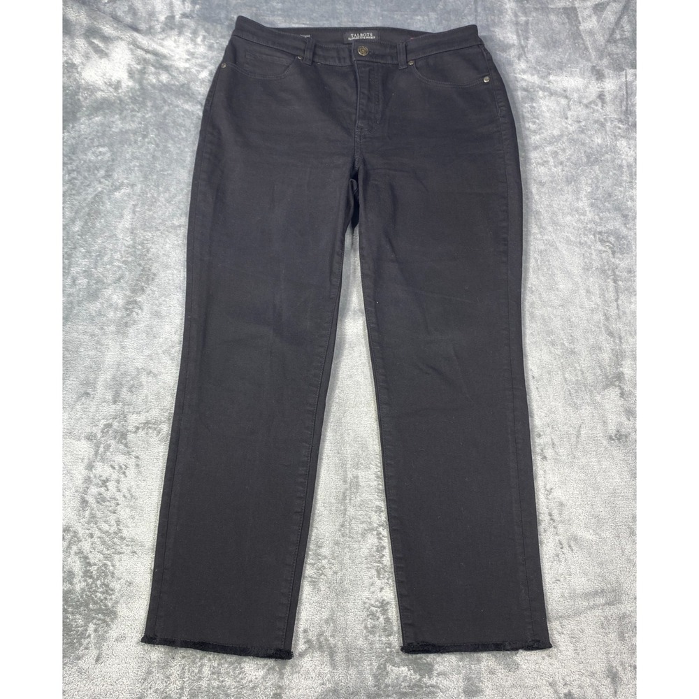 Talbots Slim Straight Jeans 6P Petite Womens Black Raw Hem Flawless Five Pocket